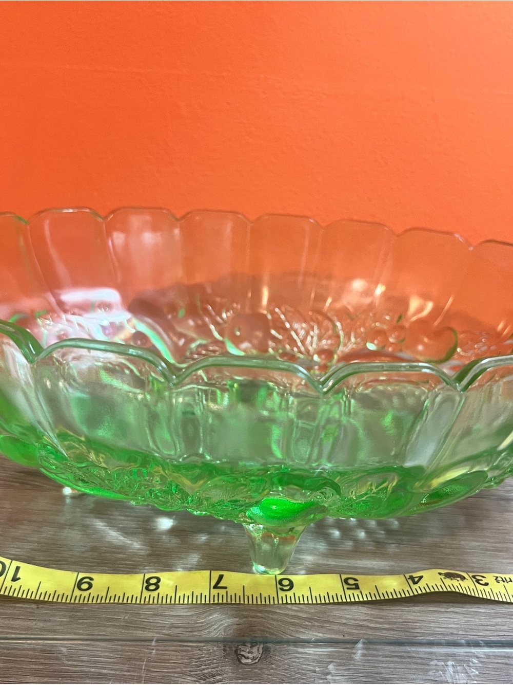 Vintage Indiana Glass Garland Fruit Green Glass Footed Bowl